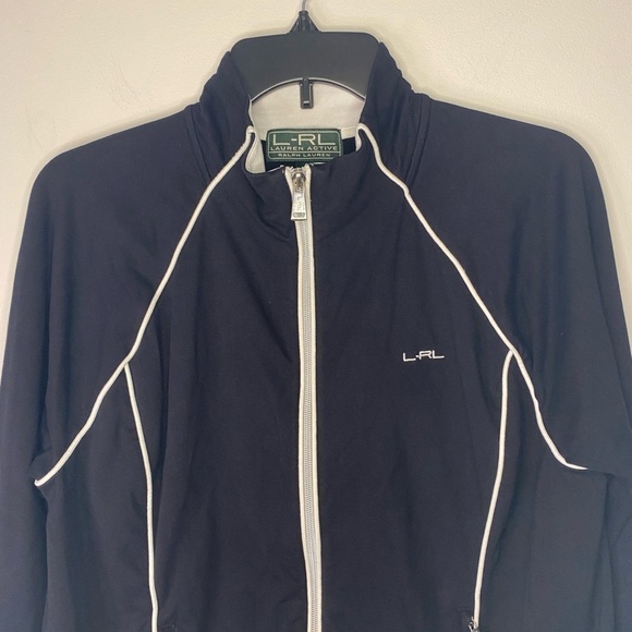 Lauren Ralph Lauren Black Stretch Full Zip Pockets Athletic Track Jacket XL - Picture 7 of 15